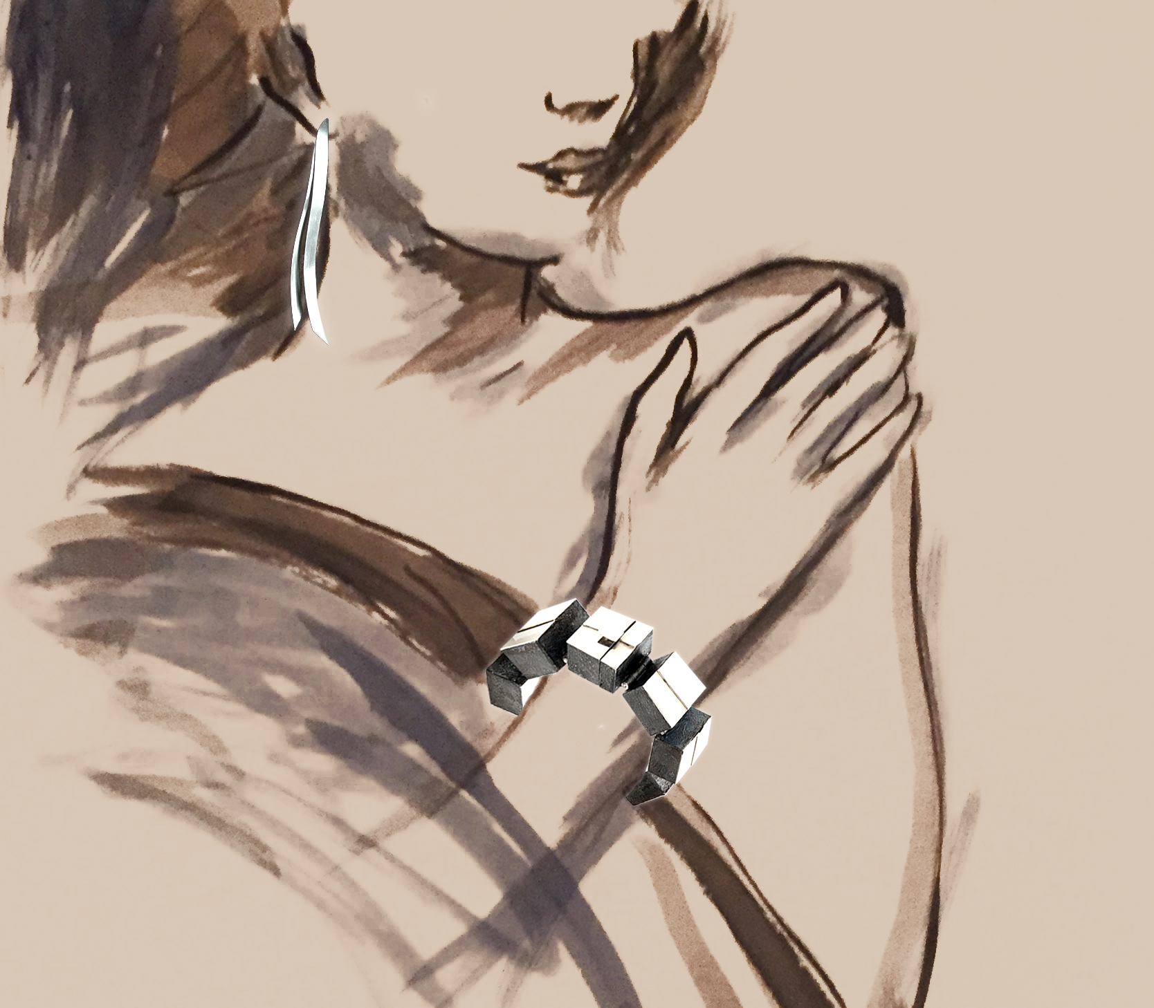 47- Alba Polenghi Lisca Diche earrings; Gigi Mariani Cracks in White bracelet
