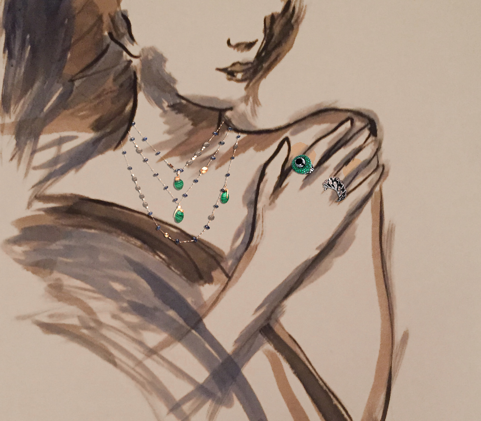7- Monica Bonvicini Necklace, Black Diamond Ring, Ring